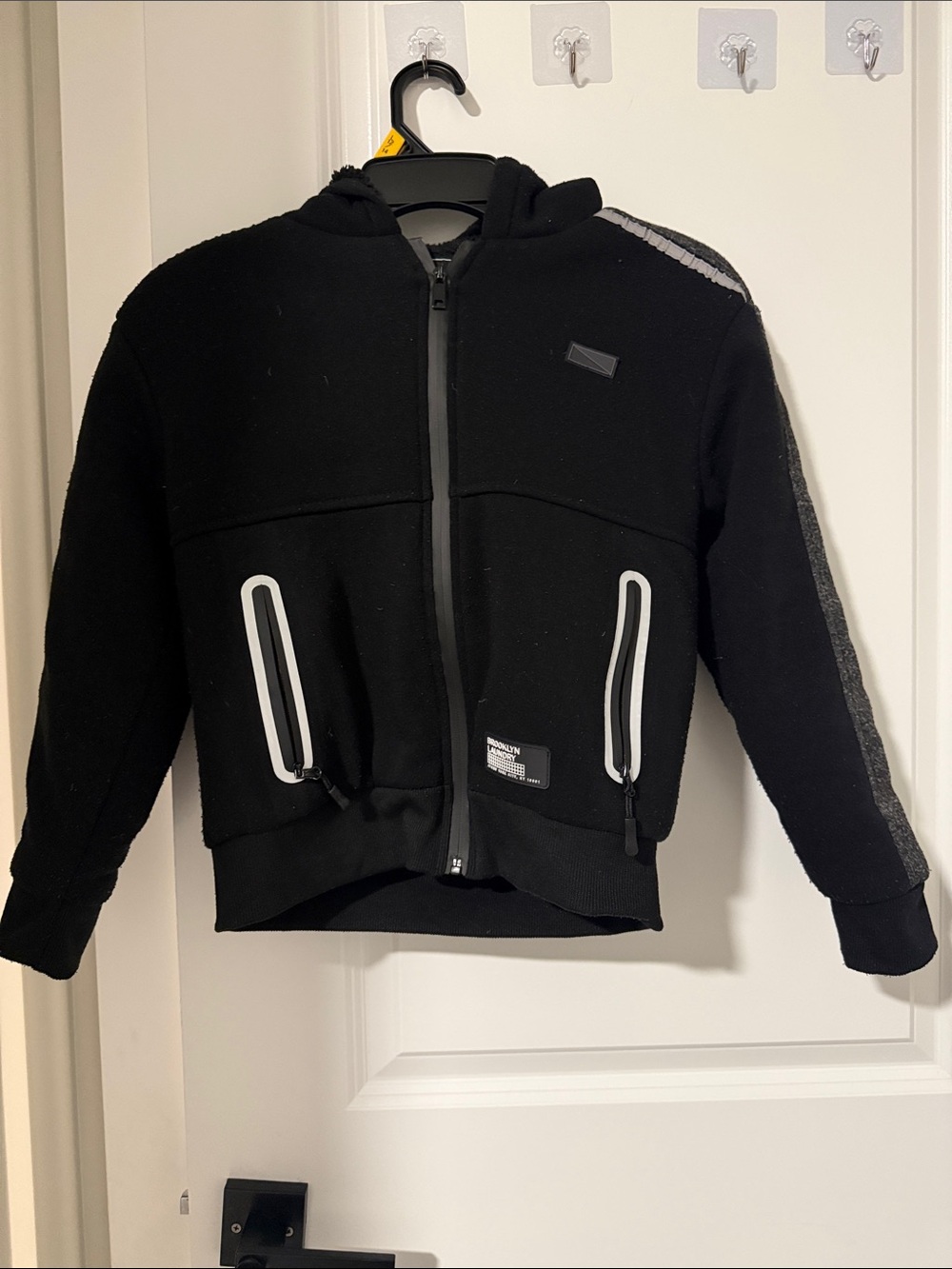 Kids Black Hooded Zip Fleece Jacket